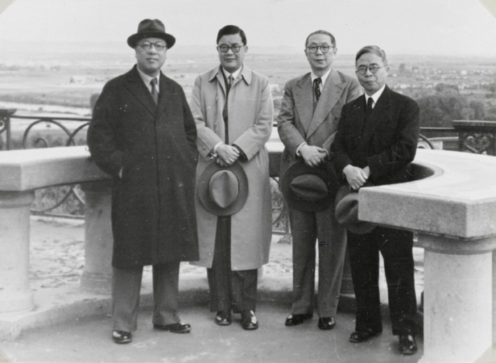 A group of Guomindang officials in Europe. Fu Bingchang (left) Wang Shijie (far right).